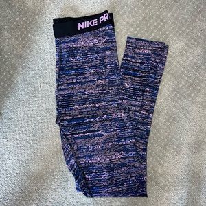 Nike Blue and Purple Heathered Thermal Leggings
